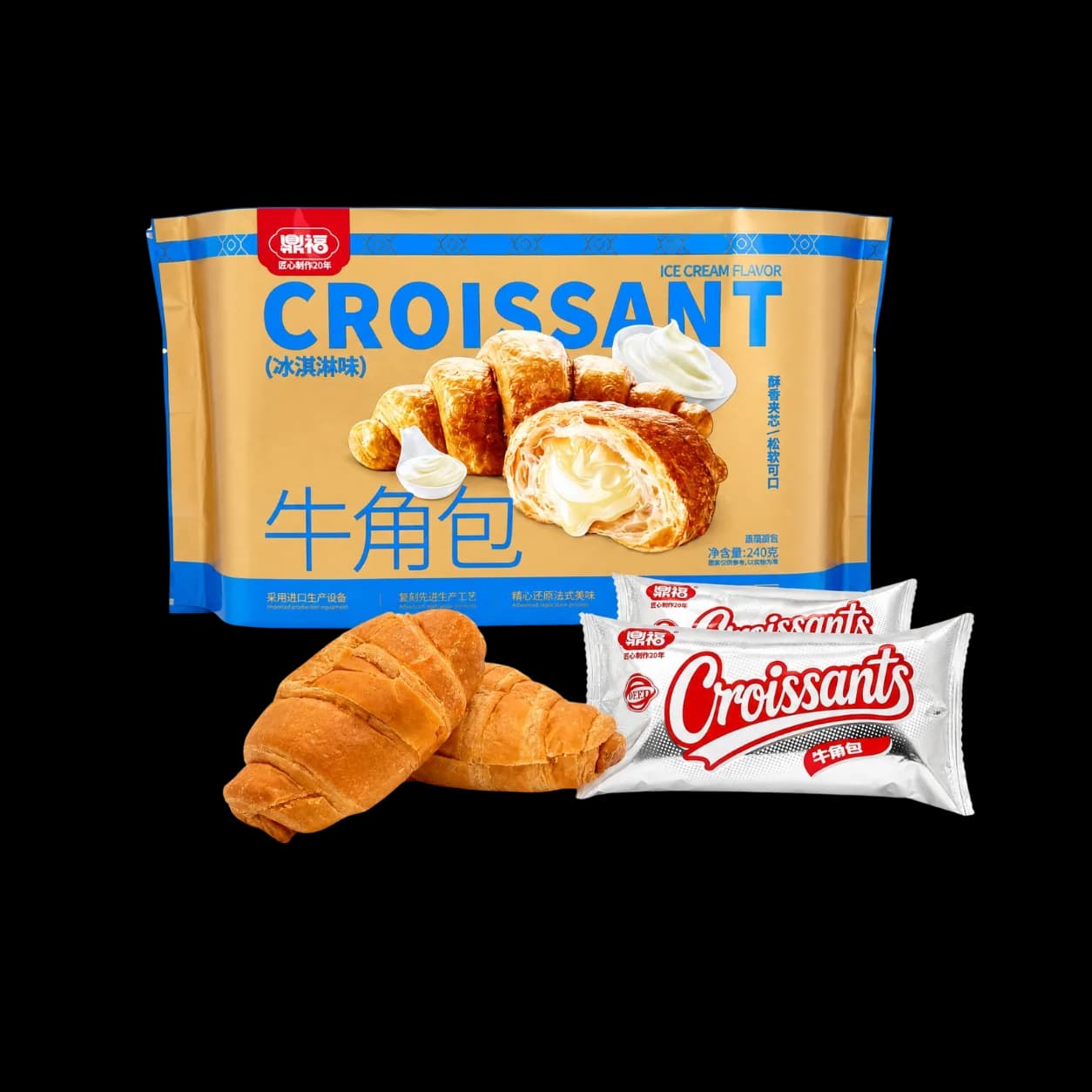 Ice cream flavor ready-to-bake croissants with cream filling